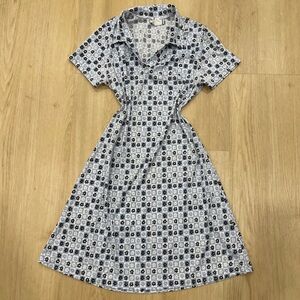 Vintage Y2K Joule white/black + baby blue checkered floral print dress size L